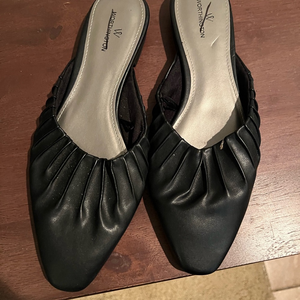 Worthington Black Mules with Elegant Ruching
